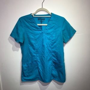 Grey's Anatomy Short Sleeve V Neck Crossover Light Blue Scrub Top Size S